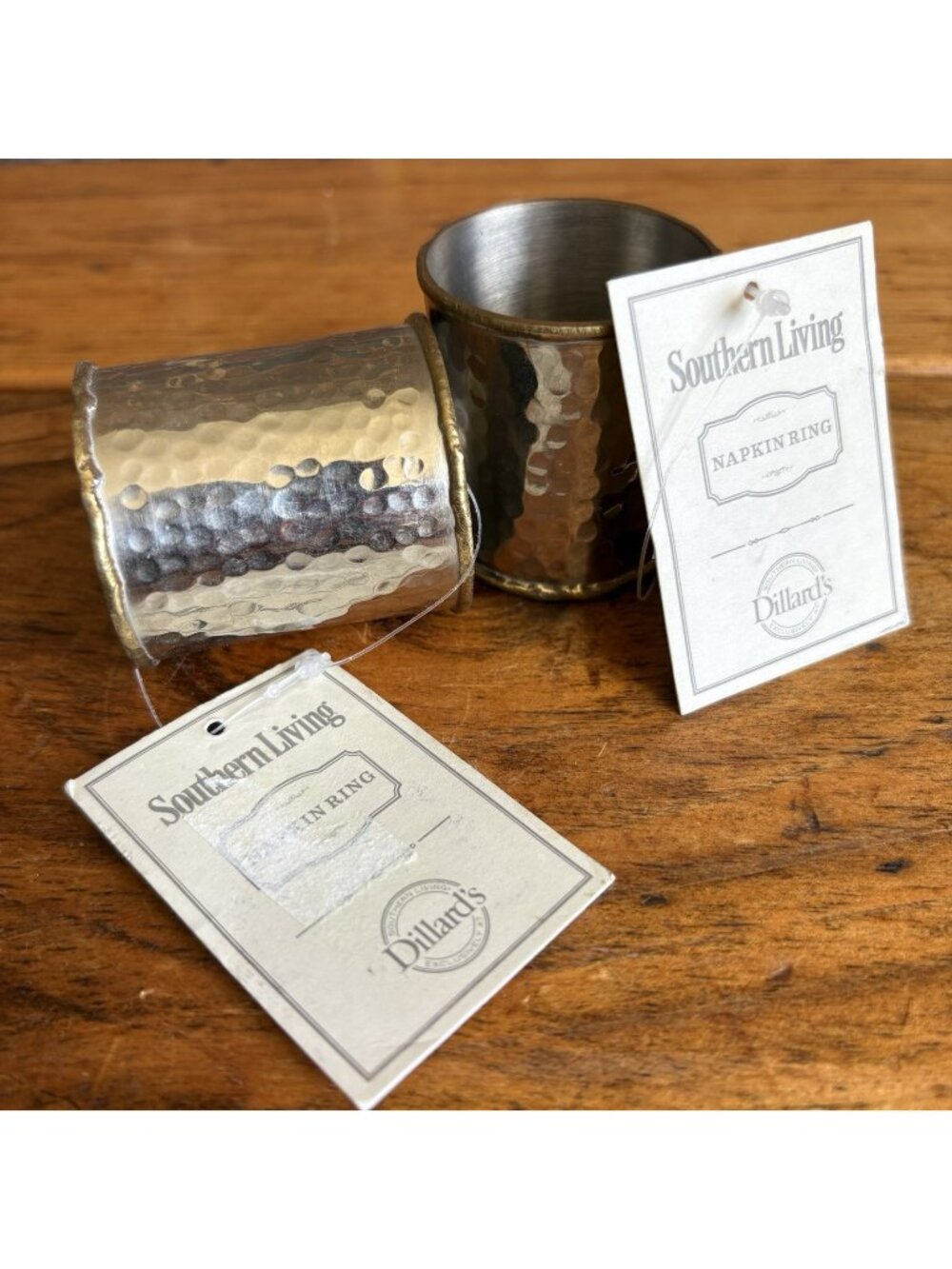 2 Napkin Rings Hammered Silver tone Metal With Brass Color Edges Southern Living